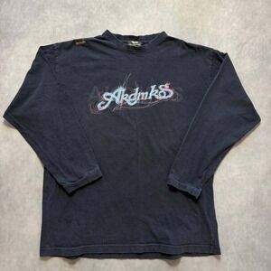 Akademiks Long Sleeve Shirt Mens Medium Black Y2K Scribble Logo Streetwear